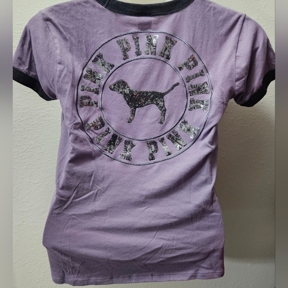 PINK Victoria's Secret Tops - PINK VS Large Bling Sequin Ringer Tee